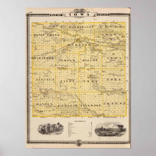 Affiches Carte du comté d'Iowa, État de l'Iowa (Devant)