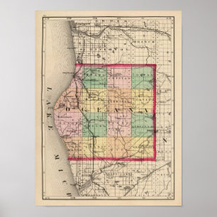 Affiches Carte du comté d'Oceana, Michigan