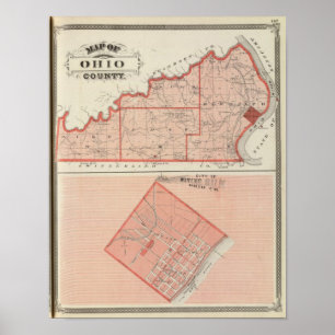 Affiches Carte du comté d'Ohio avec la ville de Soleil