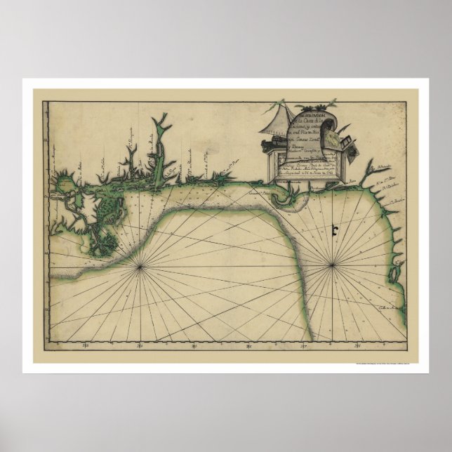 Affiches Carte du début de la côte du Golfe 1784 (Devant)