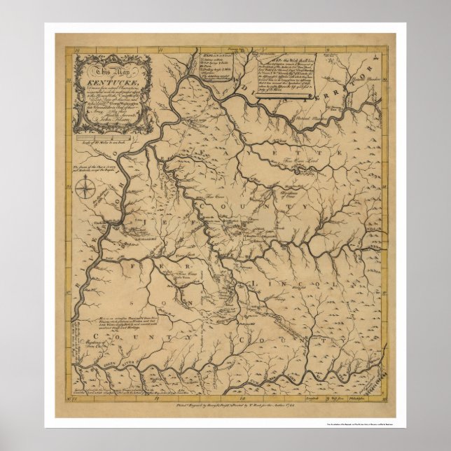 Affiches Carte du début du Kentucky - 1784 (Devant)