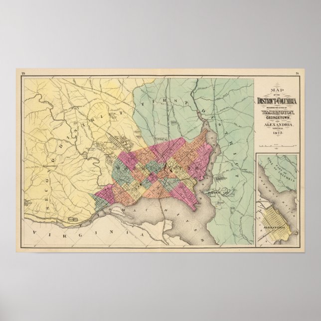 Affiches Carte du district de Columbia, Washington (Devant)