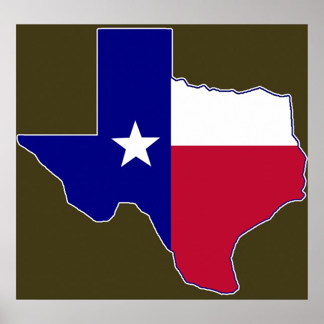Affiches Carte du drapeau du Texas (Devant)