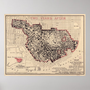Affiches Carte du feu 1906 de San Francisco