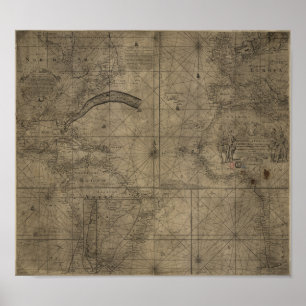 Affiches Carte du Gulf Stream et de l'océan Atlantique 1768
