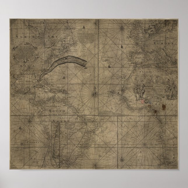 Affiches Carte du Gulf Stream et de l'océan Atlantique 1768 (Devant)