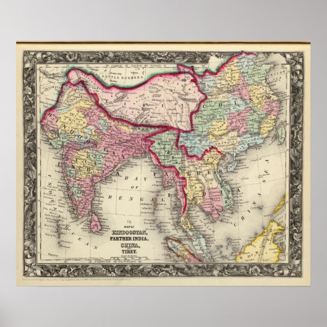 Affiches Carte du Hindoostan, de l'Inde, de la Chine et du  (Devant)