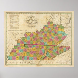 Affiches Carte du Kentucky et du Tennessee
