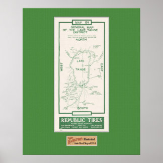 Affiches Carte du lac Tahoe 1914