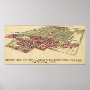 Affiches Carte du Meatpacking District de Chicago en 1890