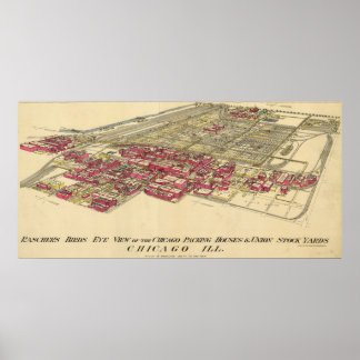 Affiches Carte du Meatpacking District de Chicago en 1890