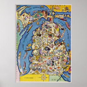 Affiches Carte du Michigan des années 1930