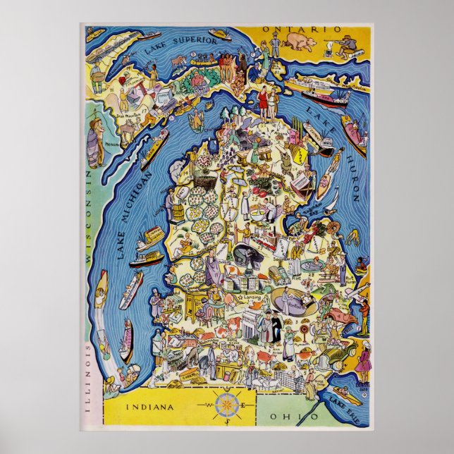 Affiches Carte du Michigan des années 1930 (Devant)
