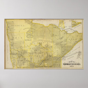Affiches Carte du Minnesota du nord, 1874