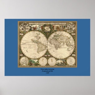 Affiches Carte du monde 1660 par Frederick de Wit