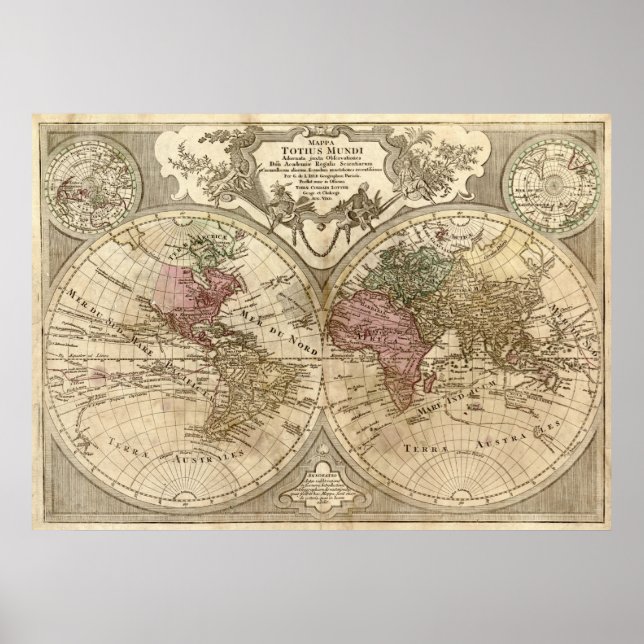 Affiches Carte du monde 1690 par Guillaume de L'Isle (Devant)