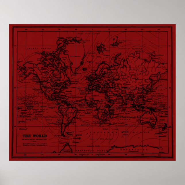 Affiches Carte du monde (1899) Rouge foncé et noir (Devant)
