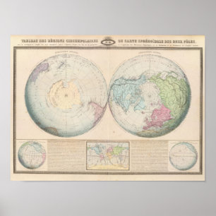 Affiches Carte du monde à double hémisphère