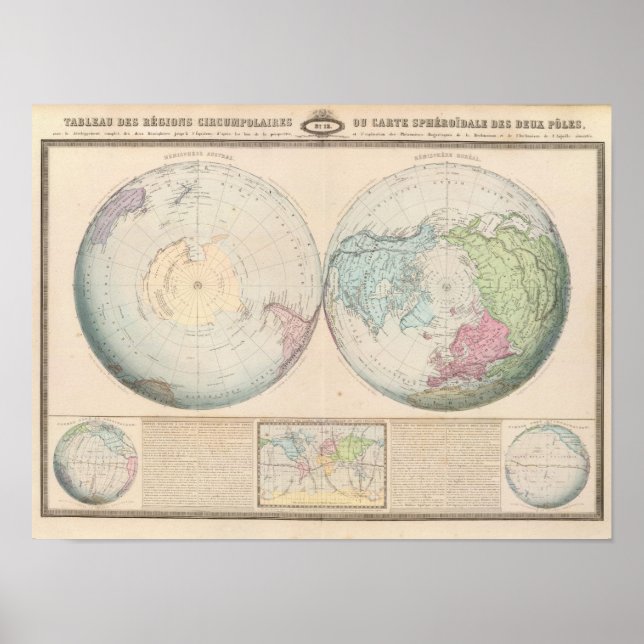Affiches Carte du monde à double hémisphère (Devant)