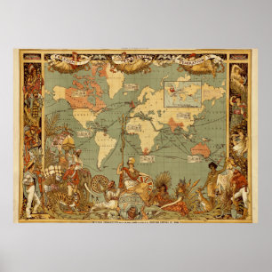 Affiches Carte du monde Antique 1886 Illustré