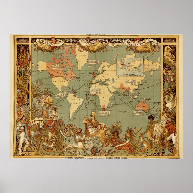 Affiches Carte du monde Antique 1886 Illustré (Devant)