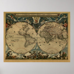 Affiches Carte du monde antique par Joan Blaeu, vers 1664