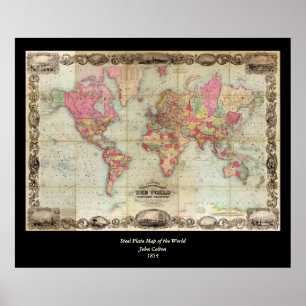 Affiches Carte du monde antique par John Colton, vers 1854