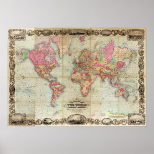 Affiches Carte du monde antique par John Colton, vers 1854