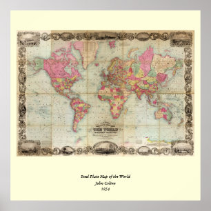 Affiches Carte du monde antique par John Colton, vers 1854