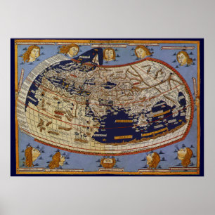 Affiches Carte du monde antique Ptolémée, Johannes d'Arnshe