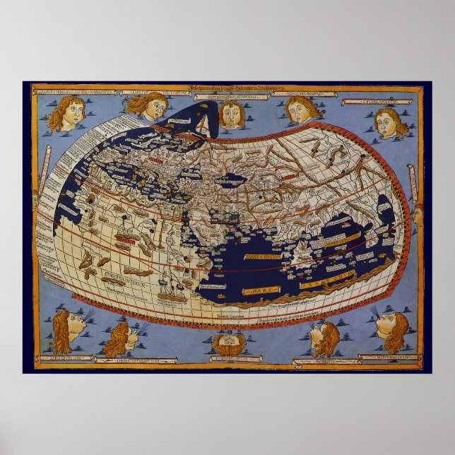 Affiches Carte du monde antique Ptolémée, Johannes d'Arnshe (Devant)