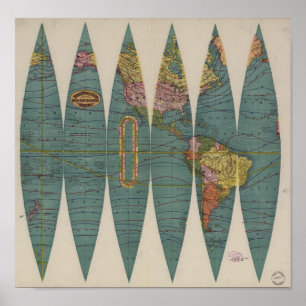 Affiches Carte du monde antique Rand McNally 1891