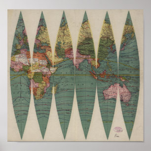 Affiches Carte du monde antique Rand McNally 1891