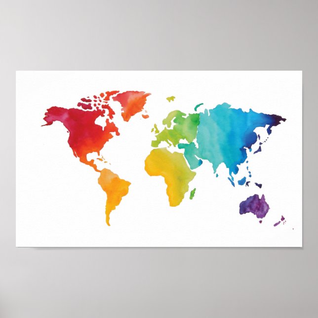Affiches Carte du monde aquarelle - Aquarelle d'origine Imp (Devant)