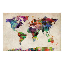 Carte du monde Aquarelle urbaine