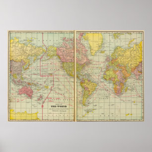 Affiches Carte du monde avec des voies de navigation