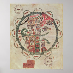 Affiches Carte du monde avec Jérusalem au centre
