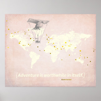 Affiches Carte du monde, citation inspirante et feuille d'o