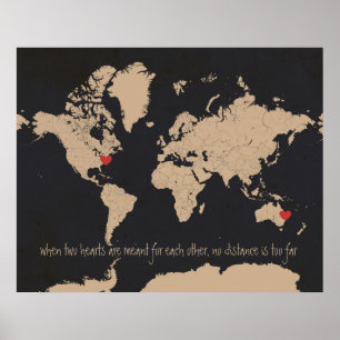 Affiches Carte du monde de l'amour et de la distance person