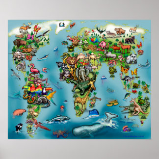 Affiches Carte du monde des animaux