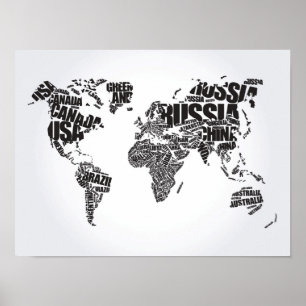 Affiches Carte du monde en typographie