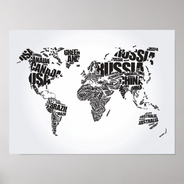 Affiches Carte du monde en typographie (Devant)