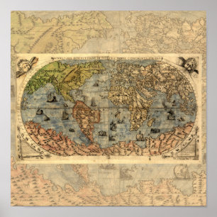 Affiches Carte du monde Forlani Antiquev 1565 Renaissance