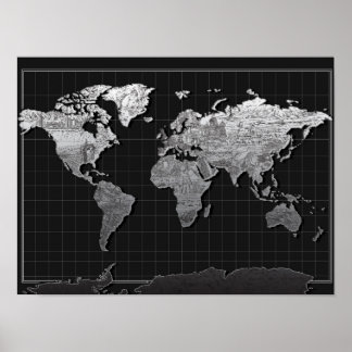 Affiches carte du monde galaxie noir et blanc 4