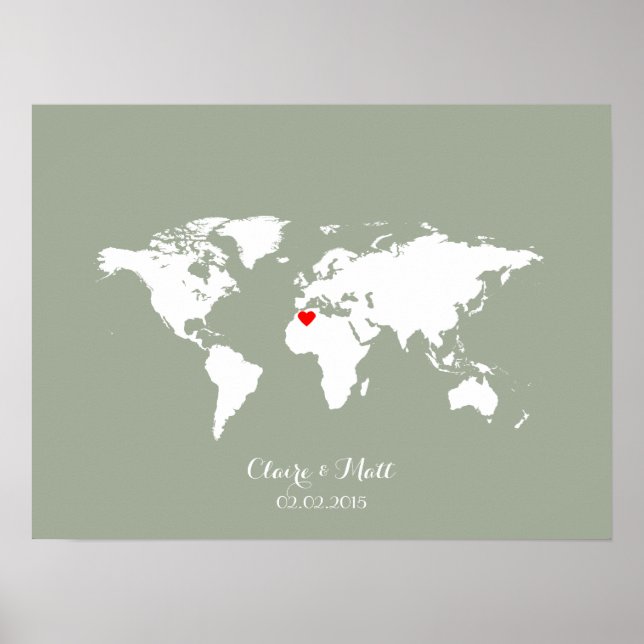 Affiches carte du monde mariage panneau de signature du liv (Devant)