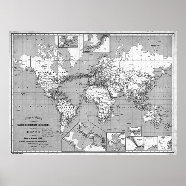 Affiches Carte du monde noir et blanc (1898) (Devant)