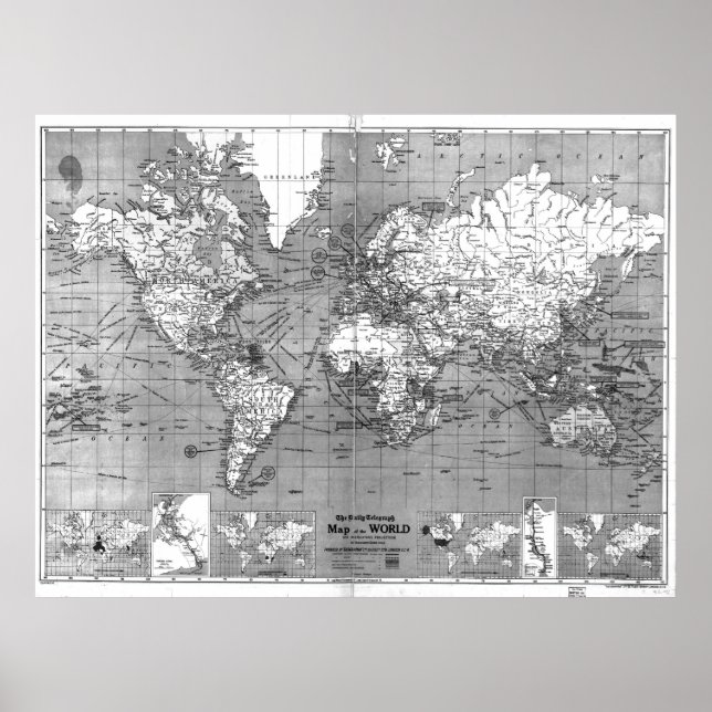 Affiches Carte du monde noir et blanc (1918) (Devant)