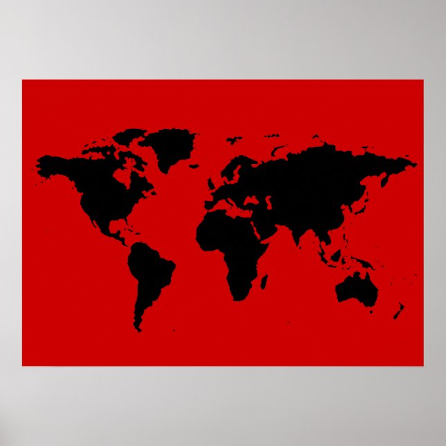 Affiches carte du monde noir et rouge (Devant)