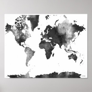 Affiches CARTE du MONDE noire et blanche