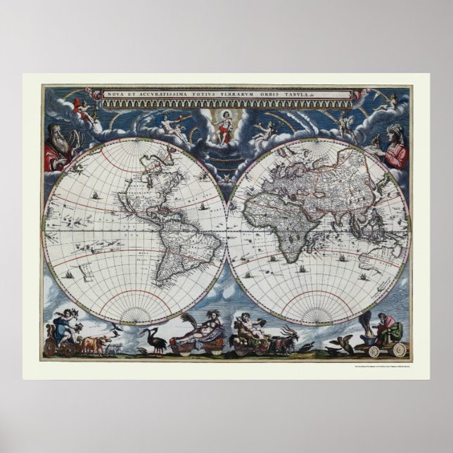 Affiches Carte du monde par Joan Blaeu - 1664 (Devant)